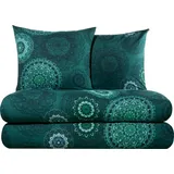 Erwin Müller Bettwäsche, Bettgarnitur Sparpaket 4-TLG. Flanell - Mandala - mollig warm, temperaturregulierend, mit praktischem Reißverschluss - Petrol Größe 80x80 cm / 135x200 cm