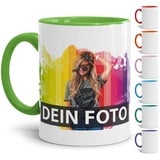 Tasse selbst individuell gestalten/Personalisierbar mit eigenem Foto bedrucken/Fototasse/Motivtasse/Werbetasse/Firmentasse mit Logo/Innen & Henkel Hellgrün