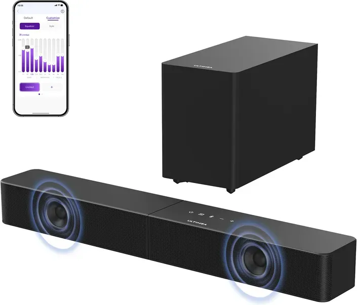 ULTIMEA 2.1-Kanal-Soundbar mit kabellosem Subwoofer, 240 W Soundbar für Smart-TV, App-Steuerung, BassMX & VoiceMX, Bluetooth 6.0, HDMI, Optisch – Poseidon R3T