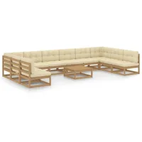 vidaXL 11-tlg Garten-Lounge-Set Kissen Honigbraun Massivholz