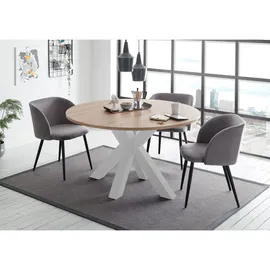 58 aufm Kessel Esstisch Rund ausziehbar Edda 10 110 x 110 x 78 Küchentisch Weiß Matt Lack/Asteiche 13558-110