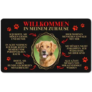 Ferocity PERSONALISIERTE Fußmatte mit Foto Matte Lustiger Tierliebhaber Fußabstreifer; Waschbarer Fußabtreter für Innen und Außen vor der Tür, ins Haus Motiv Hunde Regeln [140]