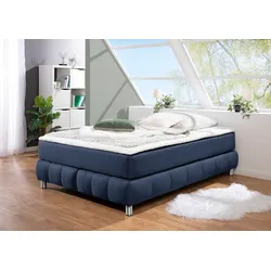 Boxspringbett ANDAS "Salo", blau, B:146cm L:206cm, Komplettbetten, Boxspringbett, Ohne Kopfteil, inkl. Topper, auch in Überlänge 220 cm