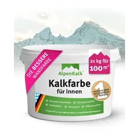 alpenkalk Kalkfarbe & Wandfarbe für Innenräume I 21 kg für ca. 100m2 I Hochdeckend & wischfest für natürliches Raumklima I Atmungsaktiv mit Anti-Schimmel Formel I Für Allergiker & Kinder