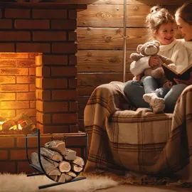 NAIZY Kaminholzregal Innen Halbrund Metall 44 x 37 x 40 cm Schwarz