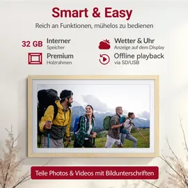 Xoro CPF 15 Zoll WiFi Digitale Bilderrahmen, 1920x1080 HD IPS Touch Display, 32GB Speicher, Automatische Rotation, Buchenholz, Teilen Sie Fotos sofort von überall aus