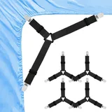 Amabro 4 Stück Bettlakenhalter, verstellbare dreieckige Bettlakenverschlüsse elastische Hosenträger Greifer mit Metallklammern für Bettlaken Matratzenbezüge Sofakissen(Schwarz)