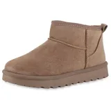 VAN HILL Damen Winter Boots Flach Profilsohle Bequem Schuhe 216512 Khaki 38 - 38 EU