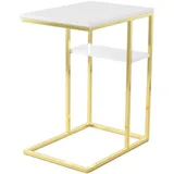 Kayoom Beistelltisch Weiß Gold Metall, rechteckig, 35x62x48 cm,