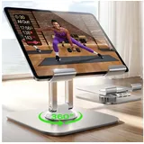 MOPUEA Laptop-Ständer Laptoptisch Tablet-Ständer iPad-Halterung 360° drehbarer Basis faltbar, (bis 12,9 Zoll, 1-tlg., Verstellbare Aluminium-Handyhalterung für Tablets von 4 bis 12,9 Zoll, Kompatibel mit iPad Pro 12.9, 11, Air, Samsung Tab und anderen Geräten) weiß