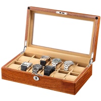 Uhrenbox Uhrenkoffer Uhrenkasten Junge Premium glänzend Holz Uhrenbox 12-Slot Luxus Fall Display Aufbewahrungsbox Schmuck Schmuck Box kreative einfache Retro (braunes Futter)