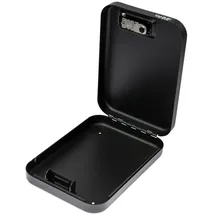 HMF Sicherheitsbox mit Zahlenschloss, Sicherungskabel, 24 x 16,5 x 4,5 cm, Schwarz