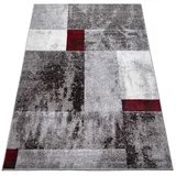 oKu-Tex Teppich Wohnzimmerteppich [160x230 cm] weicher Kurzflor grau rot meliert - Grauer Teppich für das Wohnzimmer - Carpet Living Room - geometrisches Patchwork Design - Deutsche Marke