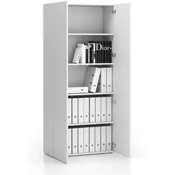 Büro-Hochschrank 2-türig SEGMENT, 4 Einlegeböden, 840 x 370 x 1880 mm, weiß