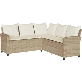 vidaXL L-förmiges Couchsofa mit Kissen Beige Polyrattan
