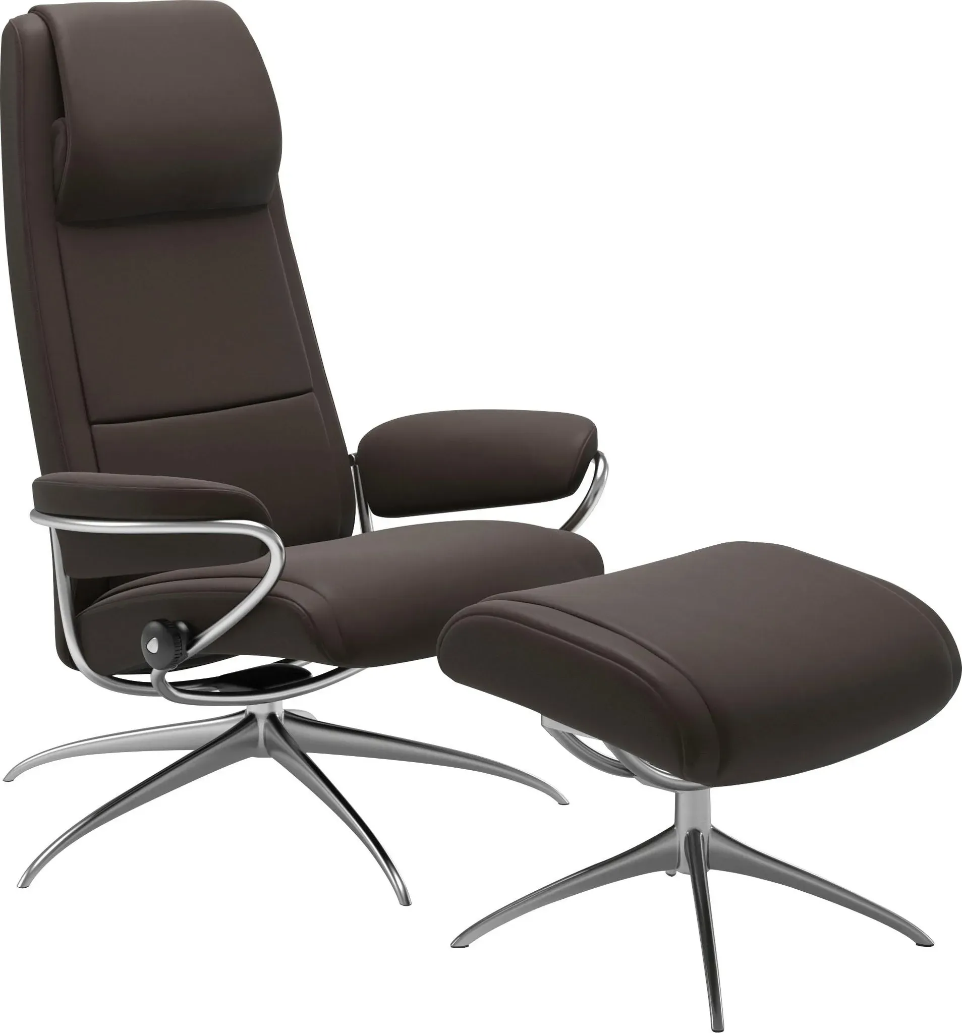 Relaxsessel STRESSLESS "Paris", braun (braun batick), B:80cm H:114cm T:74cm, Leder BATICK: BATICK ist ein leicht korrigiertes, durchgefärbtes und genarbtes Möbelleder, bei dem die meisten Unebenheiten und Spuren in der Regel entfernt wurden.;Leder PALOMA: PALOMA ist ein durchgefärbtes Semianilin-Möbelleder mit natürlicher Narbung. ROHLEDER Stoff Q2 FARON: Ein fester zuverlässiger Bouclé mit einem strukturierten Aussehen und einer komfortablen Oberfläche (100% Polyester im Flor, Grundgewebe: 50% Polyester, 50% Polyacryl);ROHLEDER Stoff Q2 FARON: Ein fester zuverlässiger Bouclé mit einem strukturierten Aussehen und einer komfortablen Oberfläche (100% Polyester im Flor, Grundgewebe: 50% Polyester, 50% Polyacryl);Struktur fein JASMINE (90% Polyester, 10% Baumwolle), Sessel, Relaxsessel, mit Hocker, High Back, mit Star Base, Gestell Chrom