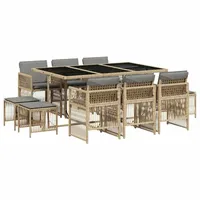 VidaXL 11-tlg. Garten-Essgruppe mit Kissen Beigemischung Poly Rattan