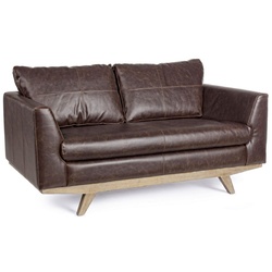 Casa Padrino Luxus Kunstleder 2er Sofa Dunkelbraun / Naturfarben 155 x 90 x H. 82 cm - Wohnzimmer Sofa - Wohnzimmer Möbel - Kunstleder Möbel - Luxus Möbel - Luxus Einrichtung