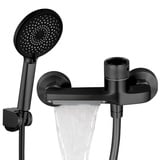 Badewannenarmatur mit Handbrause, Badewannenarmatur Wasserfall Armatur Badewanne Mischbatterie, Messing Wandhalterung Wannenarmatur (Schwarz)