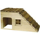 Kerbl Nagerhaus (mit Rampe, für Hasen/Hamster/Meerschweinchen, aus naturbelassenem Holz, Kleintierhaus, Mae 50x25x25 cm)