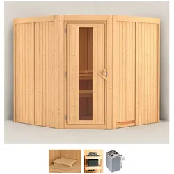 Sauna KARIBU "Jarin", beige (naturbelassen), Saunaofen, integrierte Steuerung, 9 kW, Saunen, 9-kW-Ofen mit integrierter Steuerung