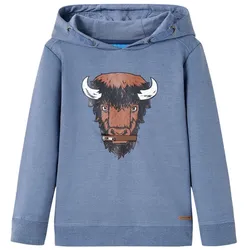 Kinder-Kapuzenpullover Blau Melange mit Ochsen-Print – Größe 104 - 104