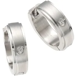 Paar Creolen FIRETTI "Schmuck Geschenk Basic, Matt/Glanz Optik", silber (edelstahlfarben, kristallweiß), Ohrringe, Damen, Edelstahl, mit Zirkonia (synth.)