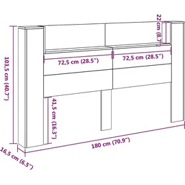 vidaXL Kopfteil-Schrank mit LED mit Regal Sonoma 180 x 16,5 x 103,5 cm