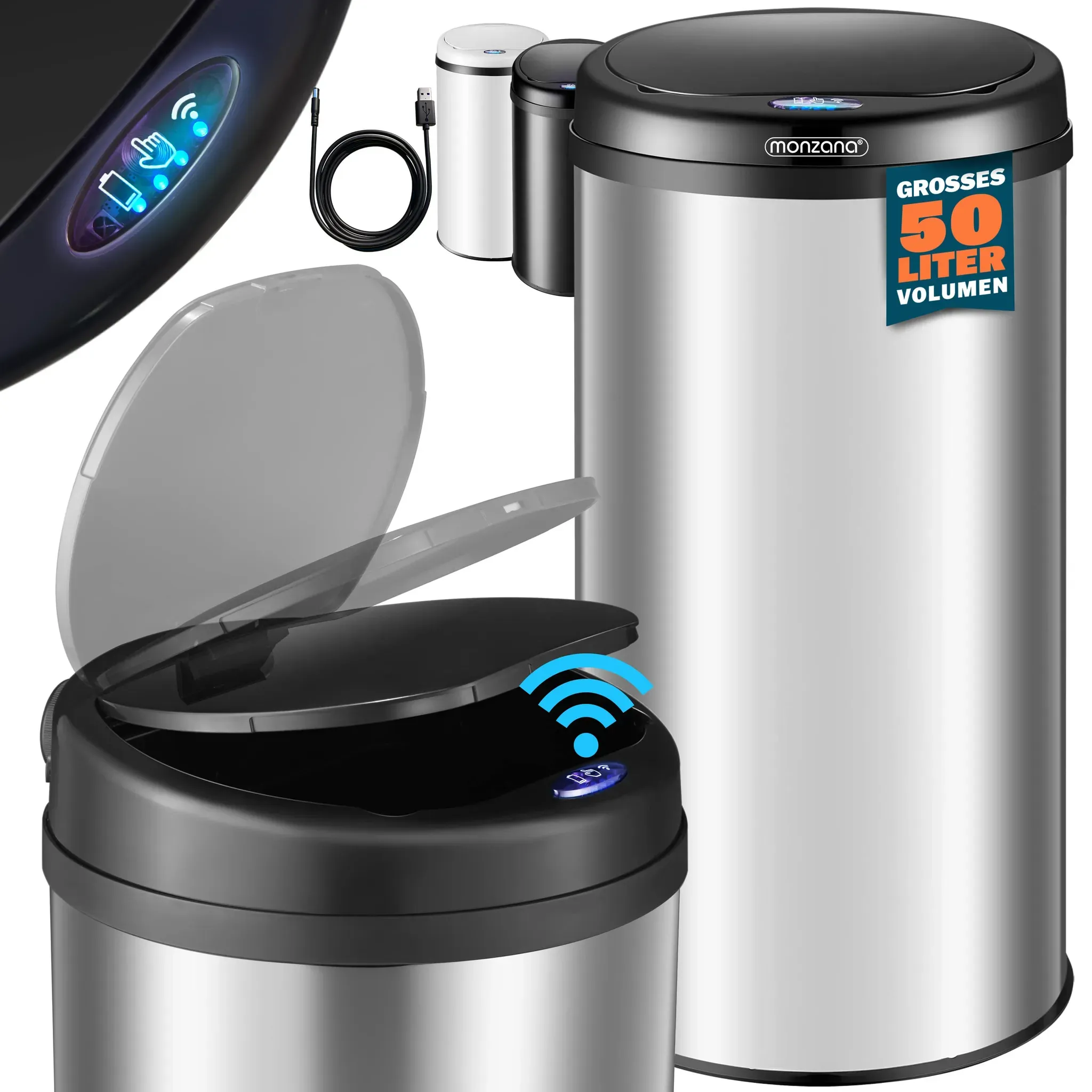 Sensor Mülleimer Silber Edelstahl 50L