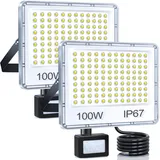 YIQIBRO 100W LED Strahler mit Bewegungsmelder Außen - 2 Stück 10000LM LED Fluter mit Bewegungsmelder Aussen, 7000K Kaltweiß Aussenstrahler, IP67 Wasserdicht Scheinwerfer für Lager Garten Garage Keller
