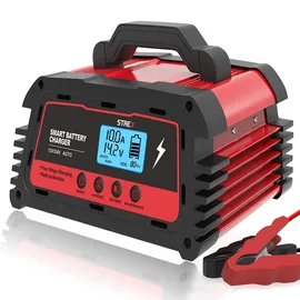 strex Industrie Batterieladegerät - 12/24V 5/10/25A - Reparaturmodus - Tropf-Ladegerät - Batterieladegerät für Auto/Motorrad/Roller/Boot/Wohnmobil