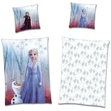 Familando Kinderbettwäsche Disney Frozen Eiskönigin 135x200 80x80 cm Fleece-Bettwäsche mit Reißve, Microfaser-Flanell, 2 teilig, extra flauschig und weich, mit Wendemotiv blau