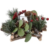 Adventsgesteck rote Beeren und Zapfen mit Teelichtglas, Adventsdeko,Adventskranz