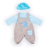 Bayer Design 83876AA Puppenkleidung, Puppenoutfit 33-38 cm, mehrteilige Puppenanziehsachen, Puppenzubehör, Cartoon, blau, grau, S