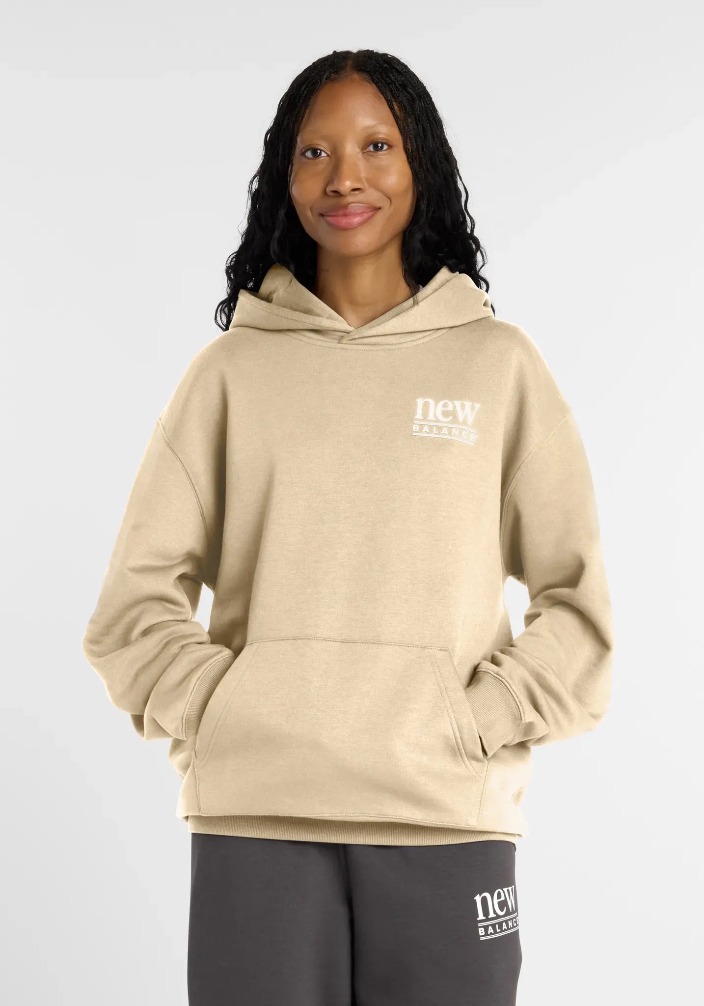 Kapuzensweatshirt NEW BALANCE, Damen, Gr. XXL, beige (toasted sesa), Obermaterial: 60% Baumwolle, 40% Polyester, normal, Rundhals, Sweatshirts, mit Kapuze, Rundhalsausschnitt, sportlicher Stil