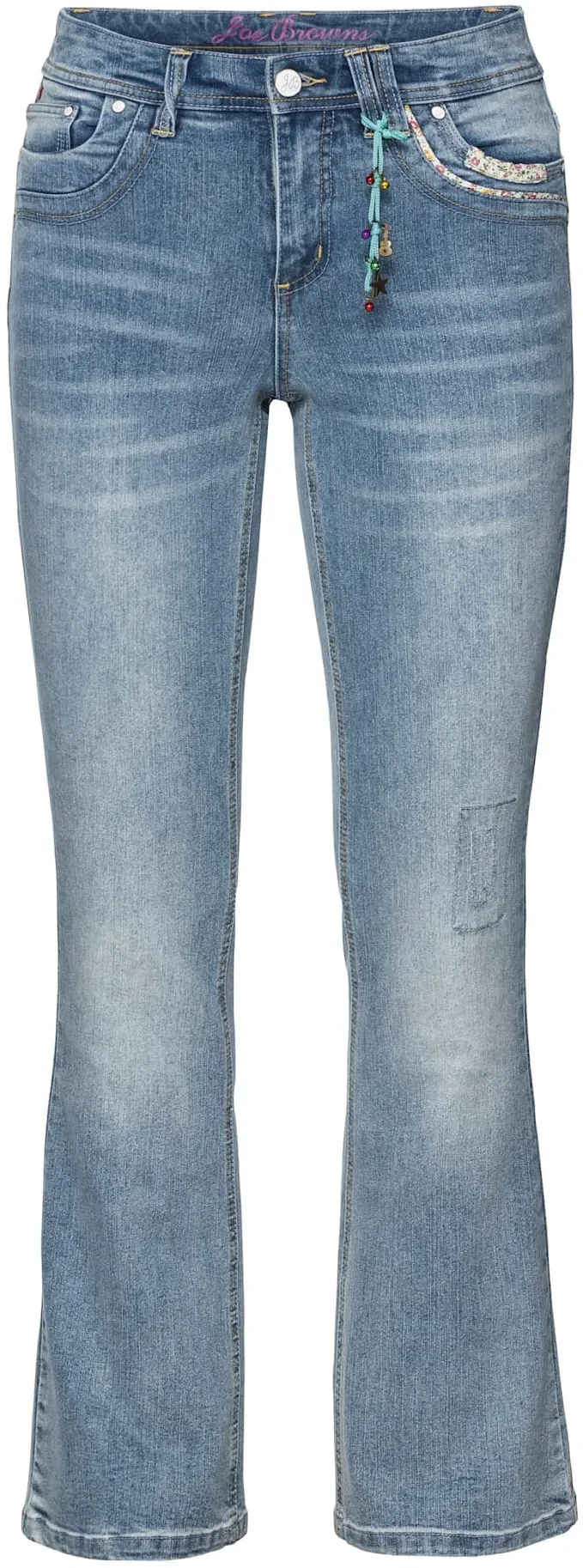 Bootcut-Jeans SHEEGO BY JOE BROWNS, Damen, Gr. 46, Normalgrößen, blau (light blau, denim), 70% Baumwolle, 28% Polyester, 2% Elasthan, unifarben, lang, Jeans