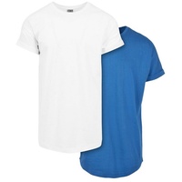 URBAN CLASSICS Pre-Pack Long Shaped Turnup Tee 2-Pack, white+sporty blue,
