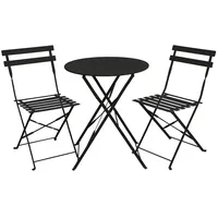 Svita BERLIN Bistro-Set 3-teilig Gartenset Garnitur Metall-Möbel Stuhl Tisch Klapp-Möbel Balkon-Set Schwarz