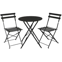 Svita BERLIN Bistro-Set 3-teilig Gartenset Garnitur Metall-Möbel Stuhl Tisch Klapp-Möbel Balkon-Set Schwarz