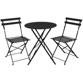 Svita BERLIN Bistro-Set 3-teilig Gartenset Garnitur Metall-Möbel Stuhl Tisch Klapp-Möbel Balkon-Set Schwarz