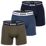 Boss Herren Boxershorts, 3er Pack - Bold, Unterwäsche, Unterhose, Baumwollmischung, Logo, einfarbig Olive/Marine/Dunkelblau M