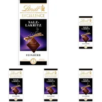 Lindt EXCELLENCE Salz-Lakritz - Feinherbe Schokolade | 100 g Tafel | Mit würzigem Salz-Lakritz | Intensiver Kakao-Geschmack | Dunkle Schokolade | Schokoladengeschenk (Packung mit 5)