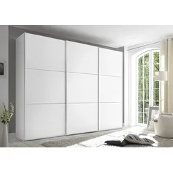 Schwebetürenschrank STAUD "Includo, kurze Lieferzeit: "Premium Variante in Weiß in 249cm Breite"", weiß (dekor weiß), B:280cm H:222cm T:68cm, Holzwerkstoff, Schränke