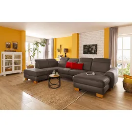 Home Affaire Wohnlandschaft HOME AFFAIRE "Dundee U-Form", braun (schokobraun), B:338cm H:86cm T:219cm, Luxus-Microfaser Lederoptik (100% Polyester), Sofas, Wohnlandschaft, wahlweise mit Kopfteilverstellung und zusätzlich mit Bettfunktion