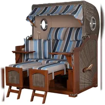Mr. Deko Strandkorb Komplettset - bene living - Ammersee Mahagoni Bullauge - PE grau - Modell 580 - inkl. Liftersystem