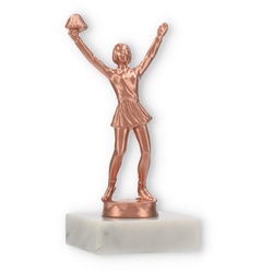 Pokal Metallfigur Cheerleader bronze auf weißem Marmorsockel 14,3cm