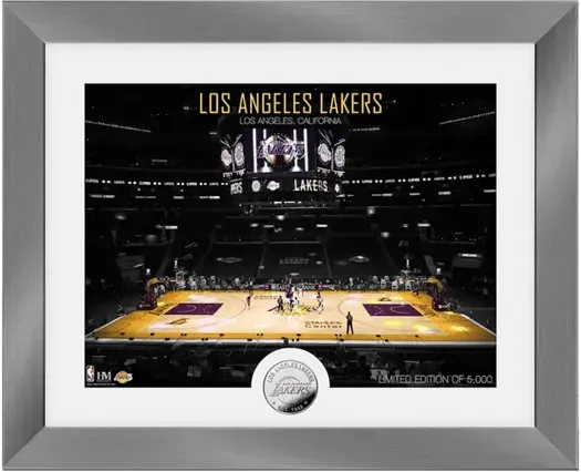 The Highland Mint NBA Los Angeles Lakers Court Silver Coin Frame Collectible Lila