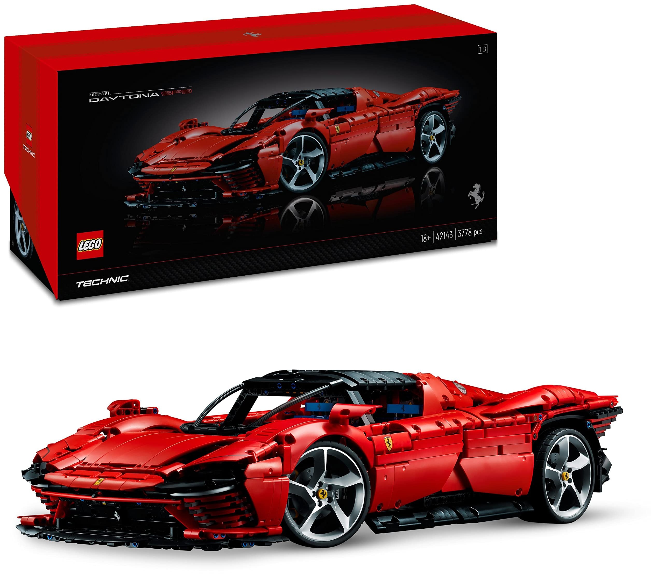 Lego Technic Ferrari Daytona SP3 Modellauto-Bausatz im Maßstab 1:8, roter Super-Sportwagen, erweitertes Auto-Modell Sammlerstück, Ultimate Car Concept 42143