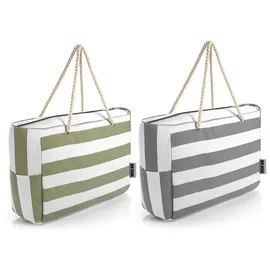 BigDean Strandtasche XXL Grün/Weiß/Grau 53 x 38 x 20 cm