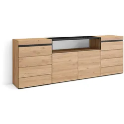 SKRAUT HOME Kommode, Schrank mit Schubladen, 214x35x75 cm, Schlafzimmer, Mit Stauraum, Moderner Stil, Eiche - 455_11
